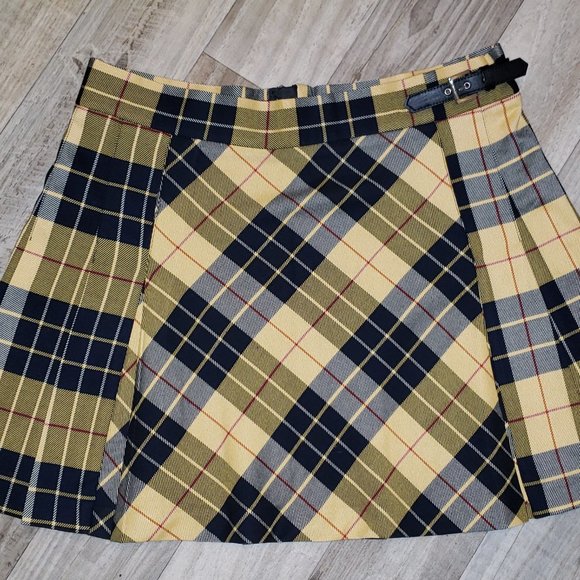 M&S Black/Yellow Pleated Plaid/Tartan Skirt/Kilt